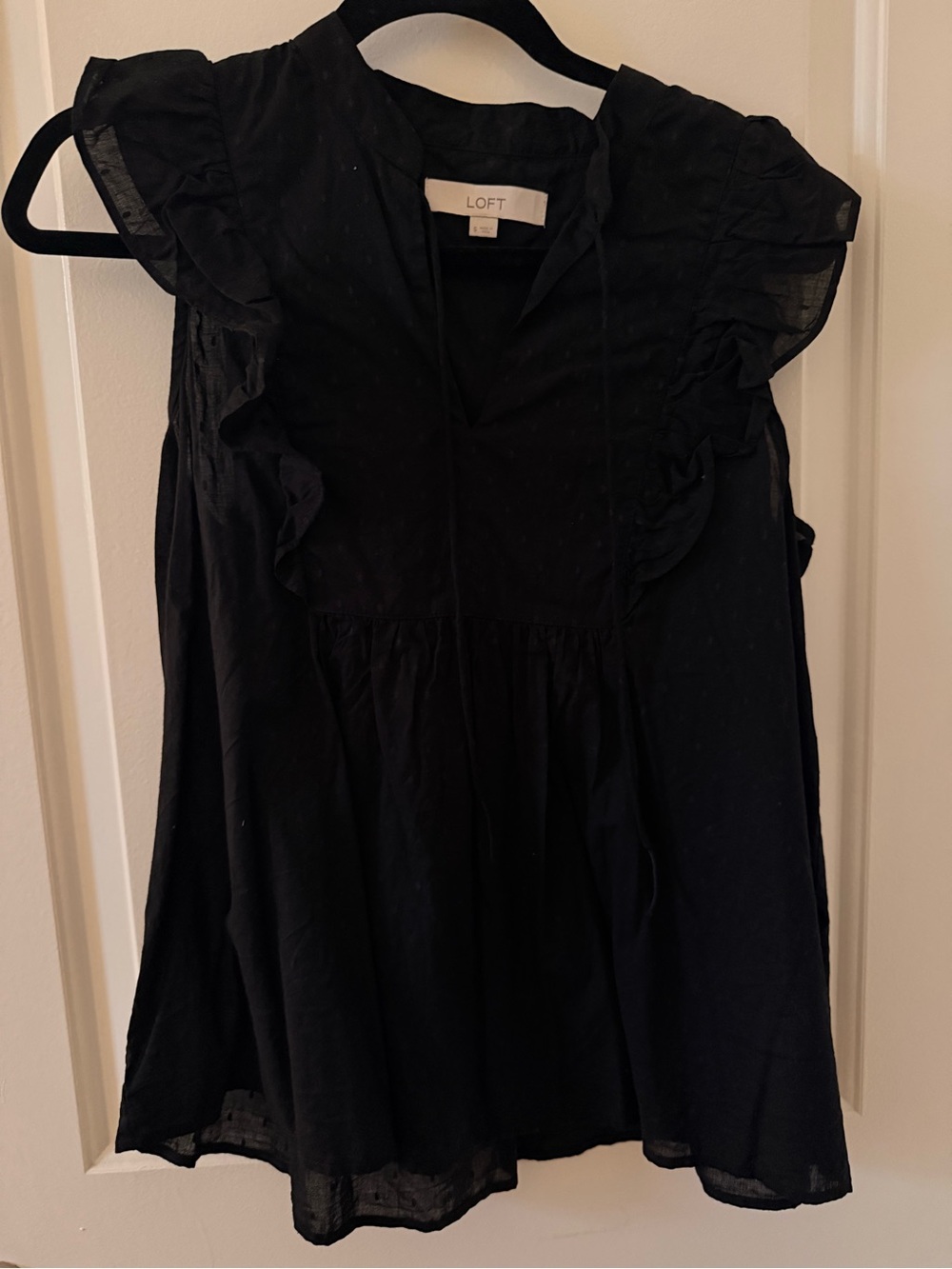 LOFT Black Ruffle-Sleeve Flutter Top
